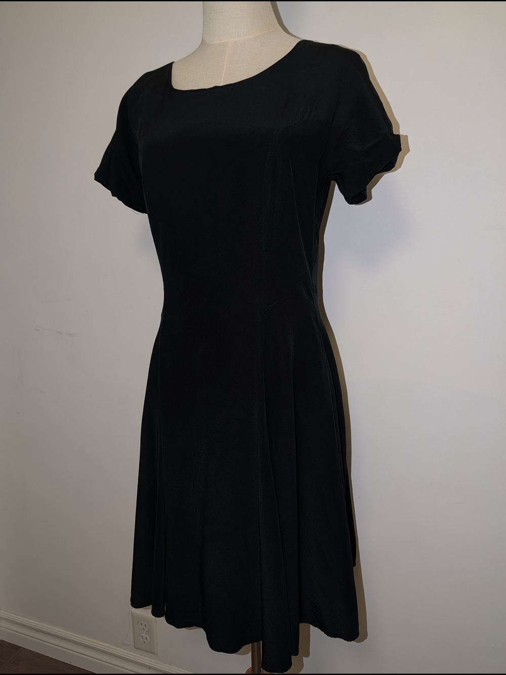 Vintage Laura Ashley Black Silk Short Sleeve A-line Mini Dress